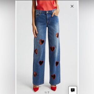 Alice and Olivia—-Karrie Embroidered Heart Cutout Nonstretch Jeans